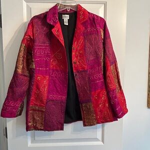 Chico's Women's Red and Pink Patchwork Blazer